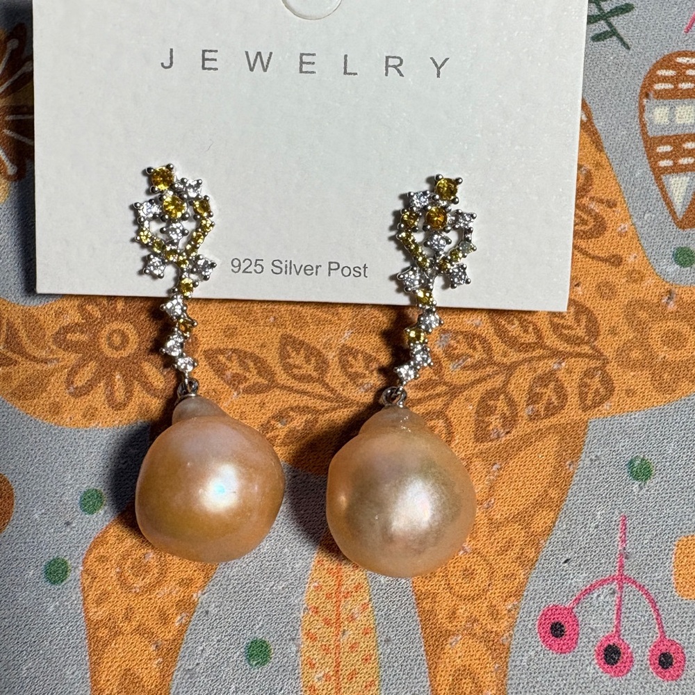 Elegant freshwater baroque Pearl Drop Earrings with Silver Accents